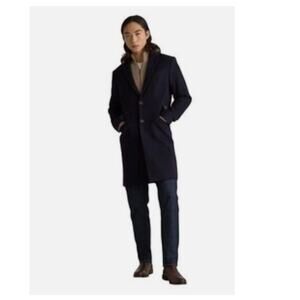 New Quince Men’s Luxury Italian Wool Overcoat Size L Mid Length Cadet Blue $180